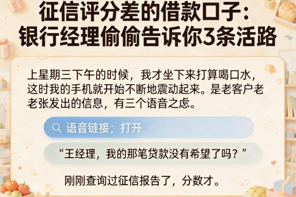 征信评分差的借款口子：银行经理偷偷告诉你3条活路