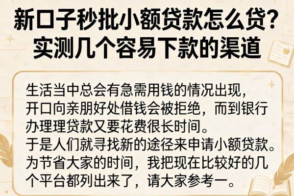 新口子秒批小额贷款怎么贷？实测几个容易下款的渠道