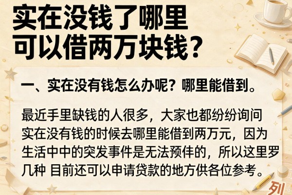 实在没钱了哪里可以借两万块钱？盘点几个实用的借款渠道