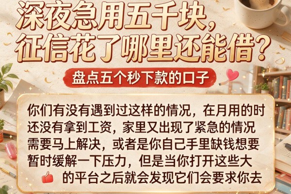 深夜急用五千块，征信花了哪里还能借？盘点五个秒下款的口子