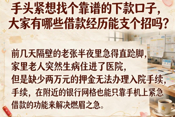 手头紧想找个靠谱的下款口子，大家有哪些借款经历能支个招吗？