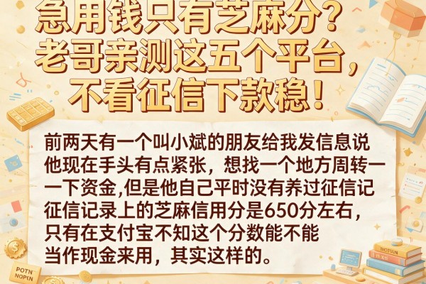 急用钱只有芝麻分?老哥亲测这五个平台,不看征信下款稳!