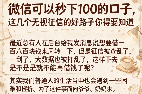 微信可以秒下100的口子，这几个无视征信的好路子你得知道