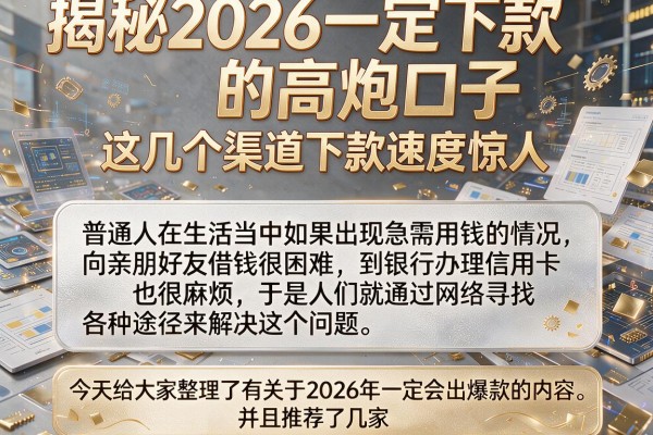揭秘2026一定下款的高炮口子，这几个渠道下款速度惊人
