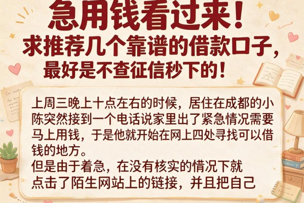 急用钱看过来！求推荐几个靠谱的借款口子，最好是不查征信秒下的