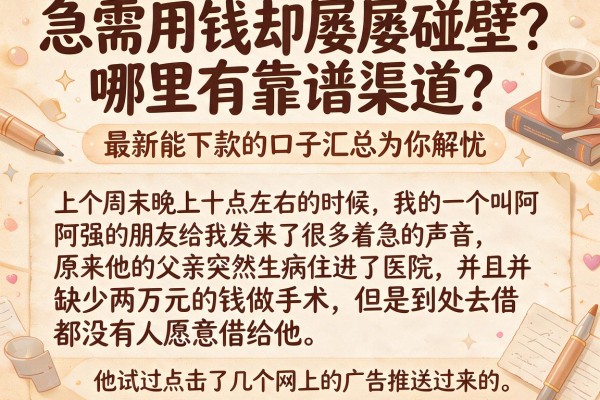 急需用钱却屡屡碰壁？哪里有靠谱渠道？最新能下款的口子汇总为你解忧