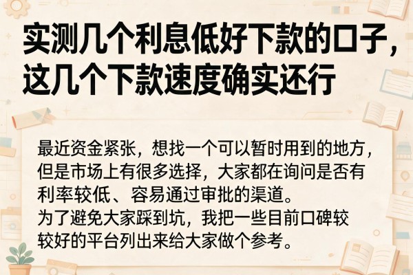 实测几个利息低好下款的口子，这几个下款速度确实还行