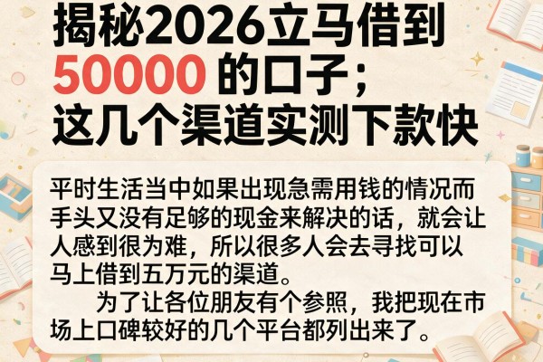 揭秘2026立马借到50000的口子，这几个渠道实测下款快