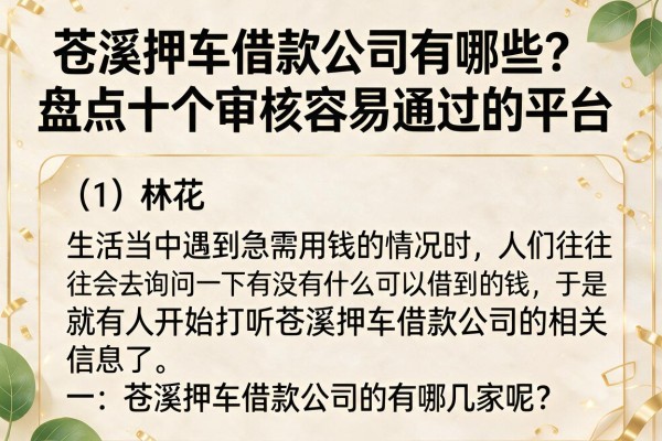 苍溪押车借款公司有哪些？盘点十个审核容易通过的平台