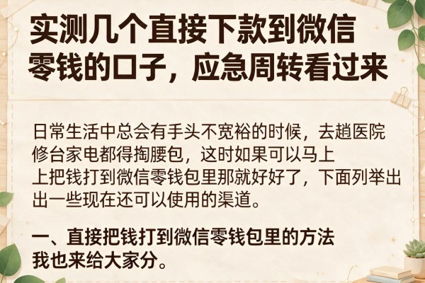 实测几个直接下款到微信零钱的口子，应急周转看过来