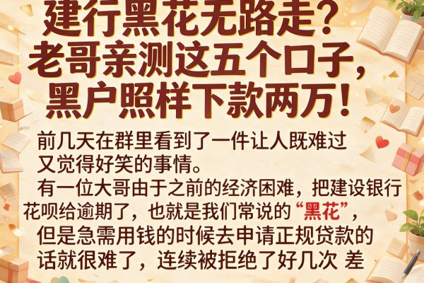 建行黑花无路走？老哥亲测这五个口子，黑户照样下款两万！