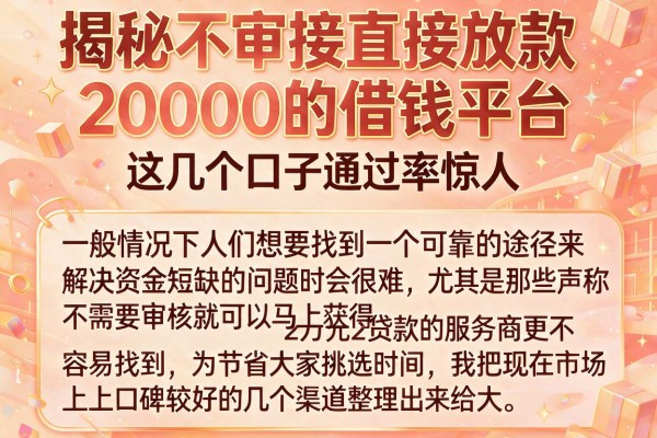 揭秘不审核直接放款20000的借钱平台，这几个口子通过率惊人