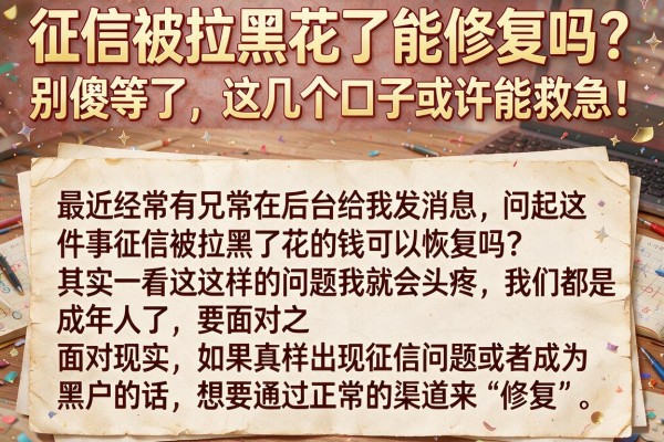 征信被拉黑花了能修复吗？别傻等了，这几个口子或许能救急！