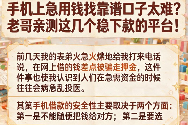 手机上急用钱找靠谱口子太难?老哥亲测这几个稳下款的平台!