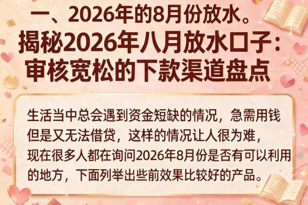 揭秘2026年八月放水口子：审核宽松的下款渠道盘点