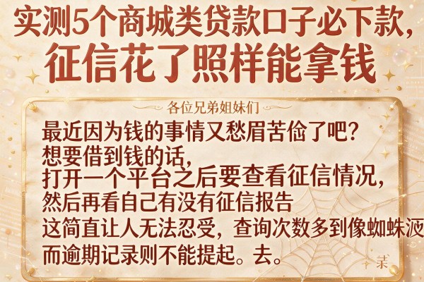 实测5个商城类贷款口子必下款，征信花了照样能拿钱
