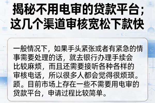 揭秘不用电审的贷款平台，这几个渠道审核宽松下款快