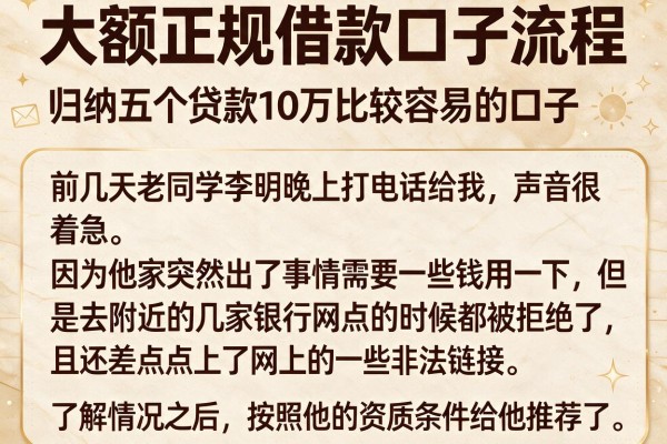 大额正规借款口子流程，归纳五个贷款10万比较容易的口子