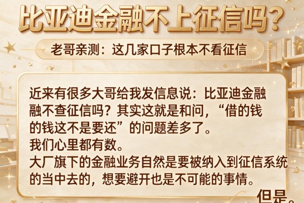比亚迪金融不上征信吗？老哥亲测：这几家口子根本不看征信