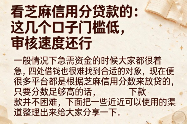 看芝麻信用分贷款的：这几个口子门槛低，审核速度还行