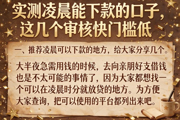 实测凌晨能下款的口子，这几个审核快门槛低