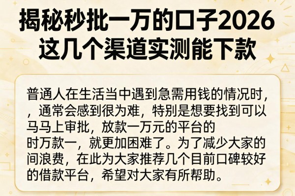 揭秘秒批一万的口子2026，这几个渠道实测能下款