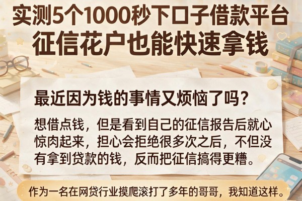 实测5个1000秒下口子借款平台，征信花户也能快速拿钱