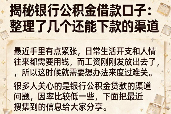 揭秘银行公积金借款口子：整理了几个还能下款的渠道