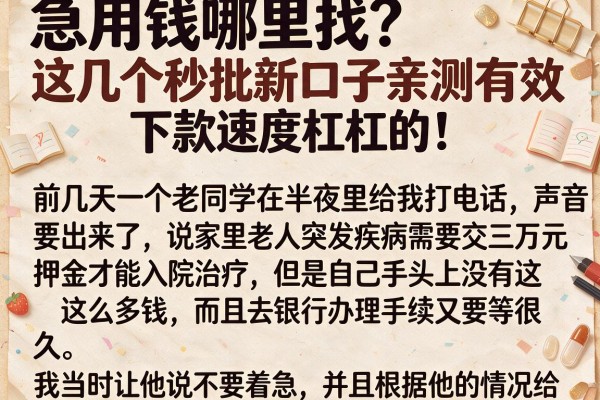 急用钱哪里找？这几个秒批新口子亲测有效，下款速度杠杠的！