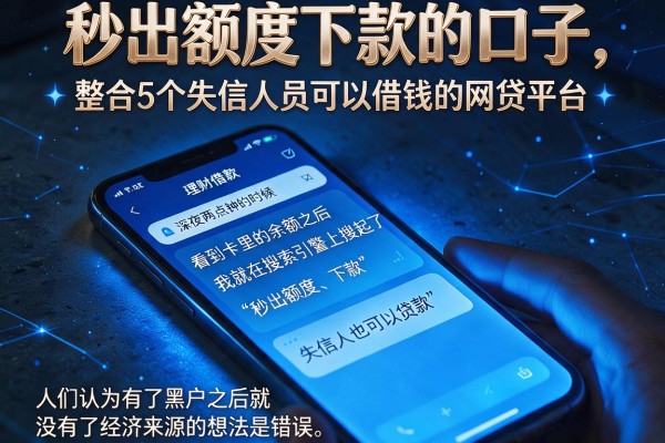 秒出额度下款的口子，整合5个失信人员可以借钱的网贷平台