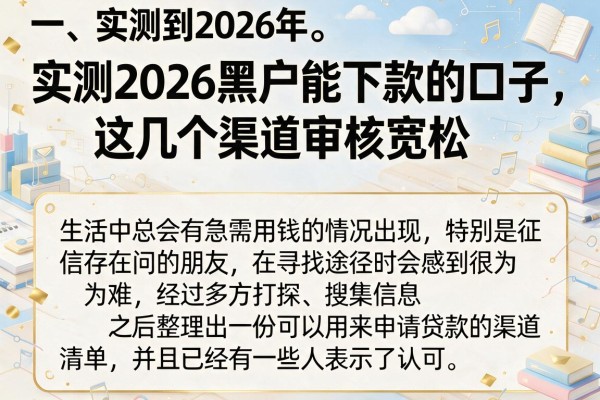 实测2026黑户能下款的口子，这几个渠道审核宽松