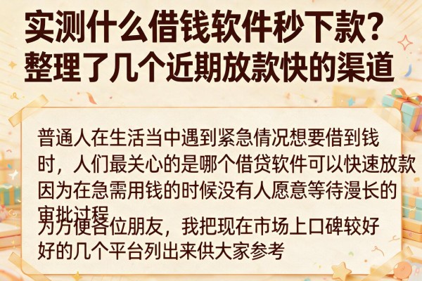 实测什么借钱软件秒下款？整理了几个近期放款快的渠道