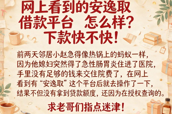 网上看到的安逸取借款平台怎么样？下款快不快，求老哥们指点迷津！