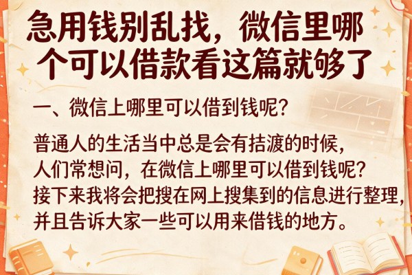 急用钱别乱找，微信里哪个可以借款看这篇就够了