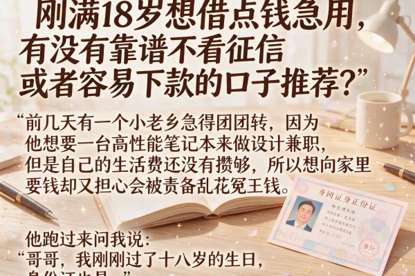 刚满18岁想借点钱急用，有没有靠谱不看征信或者容易下款的口子推荐？