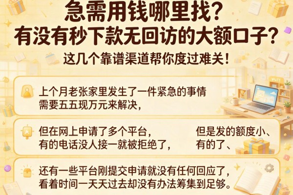 急需用钱哪里找？有没有秒下款无回访的大额口子？这几个靠谱渠道帮你度过难关！