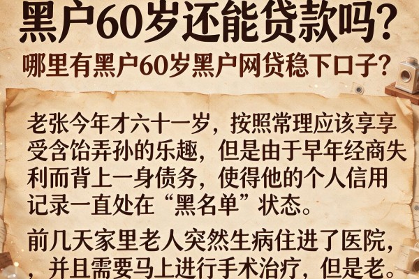黑户60岁还能贷款吗?哪里有黑户60岁黑户网贷稳下口子?这几个平台或许能帮您