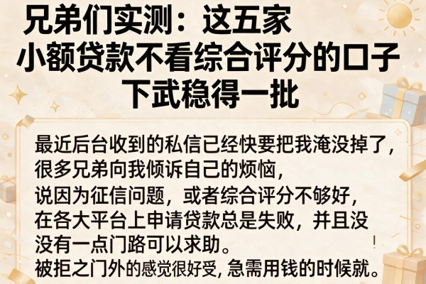 兄弟们实测：这五家小额贷款不看综合评分的口子，下款稳得一批