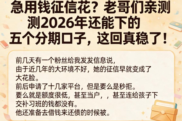 急用钱征信花？老哥们亲测2026年还能下的五个分期口子，这回真稳了！