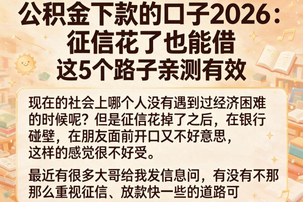 公积金下款的口子2026：征信花了也能借，这5个路子亲测有效
