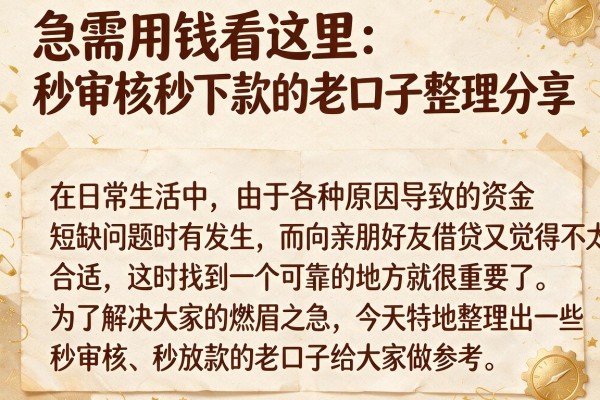 急需用钱看这里：秒审核秒下款的老口子整理分享