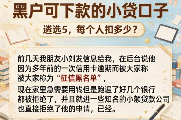 黑户可下款的小贷口子，遴选5个每个人扣多少？