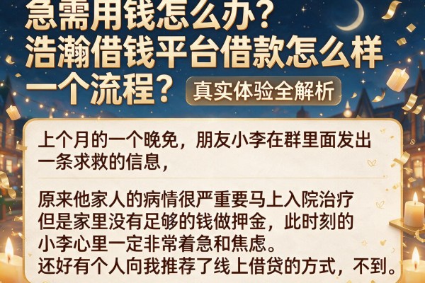 急需用钱怎么办？浩瀚借钱平台借款怎么样一个流程？真实体验全解析