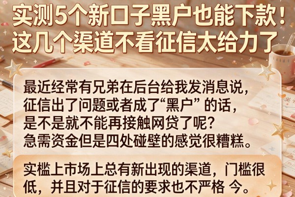 实测5个新口子黑户也能下款，这几个渠道不看征信太给力了