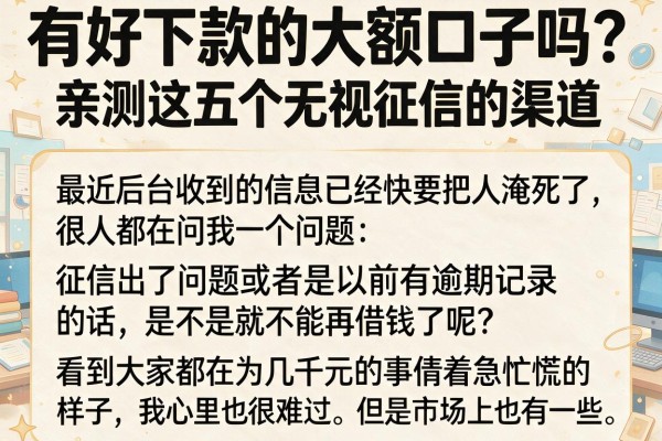 有好下款的大额口子吗？亲测这五个无视征信的渠道