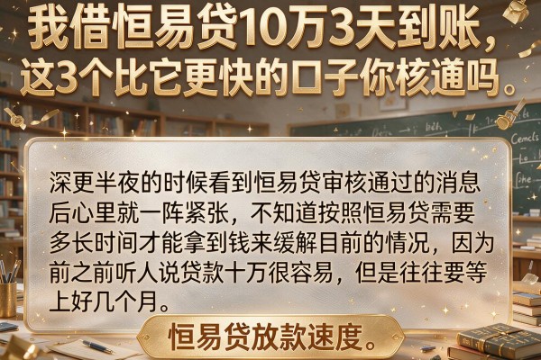 我借恒易贷10万3天到账，这3个比它更快的口子你知道吗