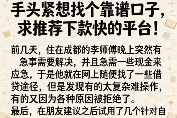 手头紧想找个靠谱口子，求推荐下款快的平台！