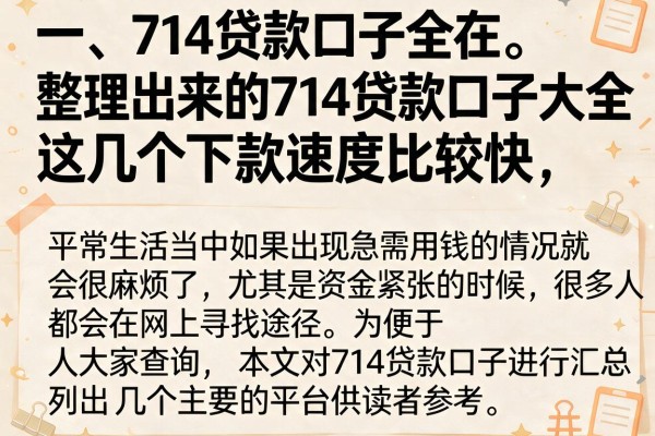 整理出来的714贷款口子大全，这几个下款速度比较快
