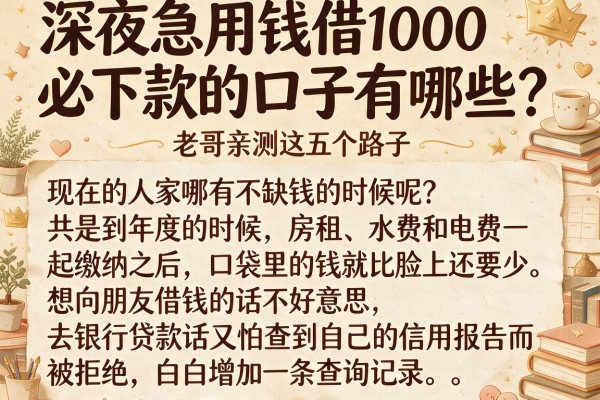 深夜急用钱借1000必下款的口子有哪些？老哥亲测这五个路子稳