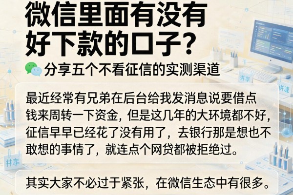 微信里面有没有好下款的口子？分享五个不看征信的实测渠道
